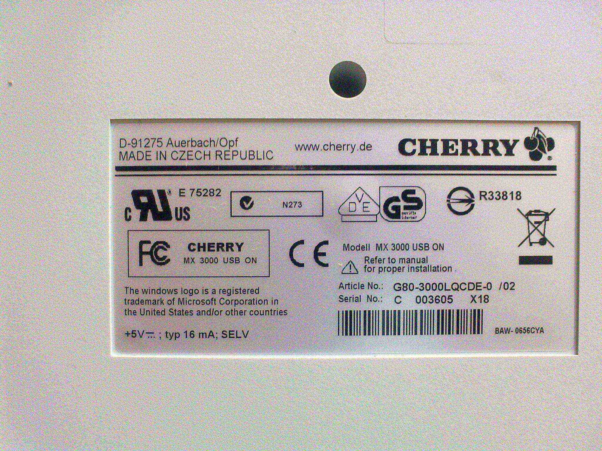 ����Cherry G80-3000�����е����