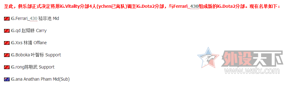【DOTA2】IG及IG.V公布人员名单 430携手四位新人征战TI6
