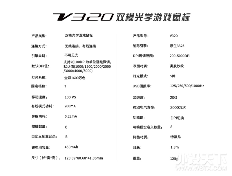 智慧双模 雷柏V320双模光学游戏鼠标参数介绍